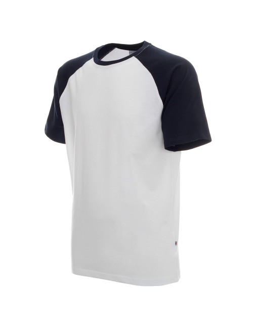 Promostars Herren-T-Shirt CRUISE WHITE/NAVY BLUE mit aufgesticktem Logo