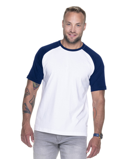Promostars Herren-T-Shirt CRUISE WHITE/NAVY BLUE mit aufgesticktem Logo