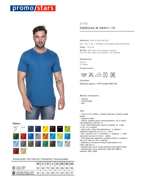 Promostars HEAVY HERREN T-SHIRT 170 BLAU DTF-Druck Siebdruck-Stickerei