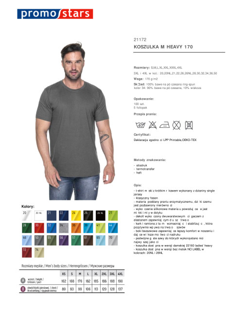 Promostars HEAVY HERREN T-SHIRT 170 GRAU Stickereidruck Siebdruck Logo