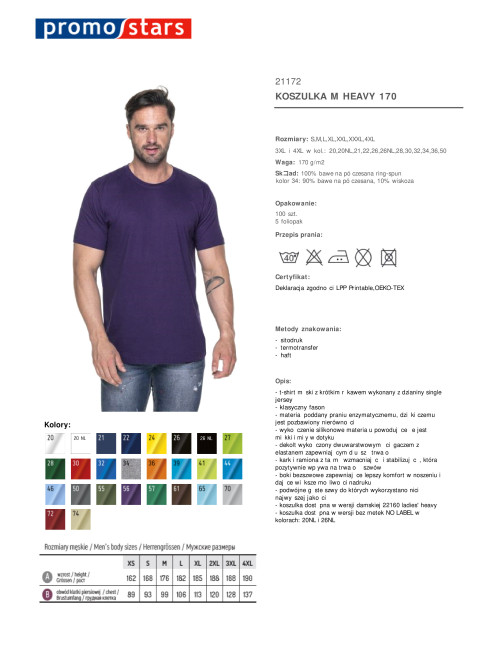 Promostars HEAVY HERREN T-SHIRT 170 DUNKELLILA Stickerei Siebdruck