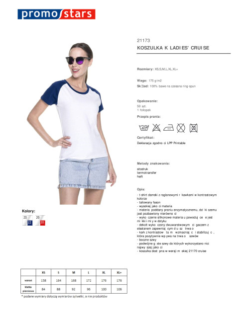 Promostars LADIES` CRUISE Damen-T-Shirt, marineblauer Aufdruck, Logo-Stickerei