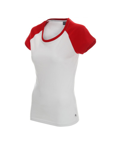 Promostars LADIES` CRUISE Damen T-SHIRT WEISS/ROT DTG-Druck
