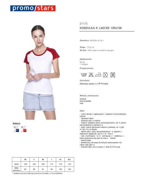 Promostars LADIES` CRUISE Damen T-SHIRT WEISS/ROT DTG-Druck