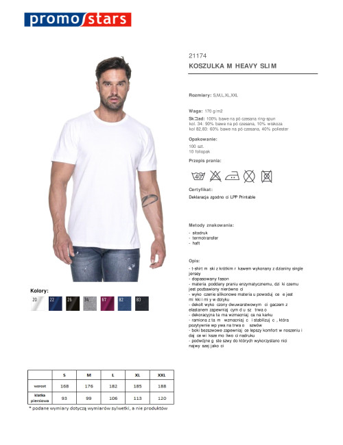 Promostars HEAVY SLIM HERREN-T-SHIRT, WEISSE Stickerei, Siebdruck, Logo