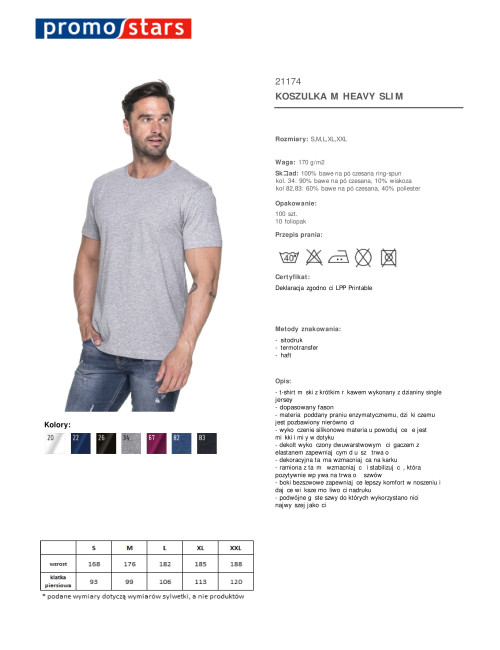 Promostars HEAVY SLIM HERREN T-SHIRT HELLGRAU MELANGE mit Druckstickerei