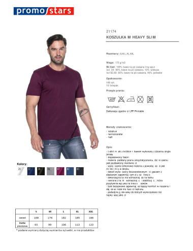 Promostars HEAVY SLIM HERREN T-SHIRT BURGUNDY Stickerei DTF-Druck Siebdruck