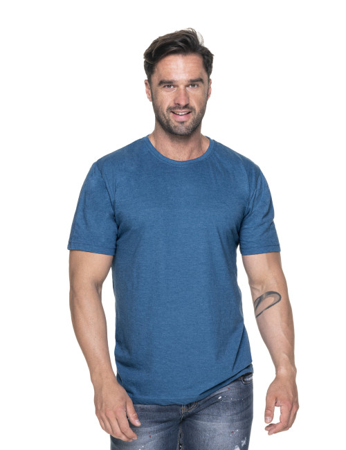 Promostars HEAVY SLIM HERREN T-SHIRT BLAU MELANGE mit aufgesticktem Logo
