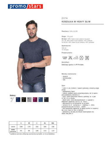 Schweres, schmales Herren-T-Shirt, Stahl- und Blaumelange, Promostars