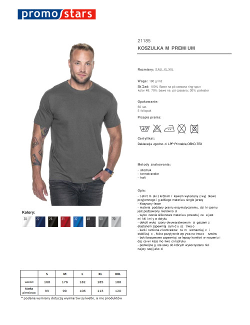 Promostars men`s t-shirt PREMIUM GRAY under the logo for companies, embroidery print