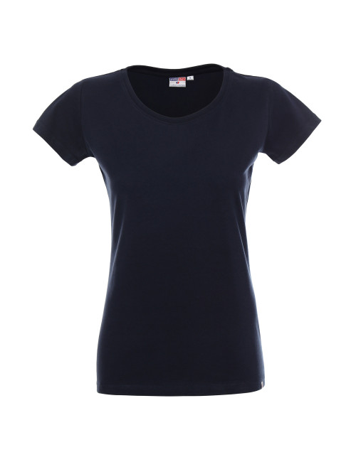 Promostars LADIES` PREMIUM Damen-T-Shirt, marineblaue Stickerei, Logo-Aufdruck