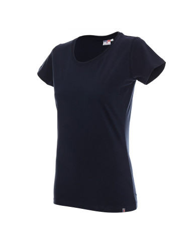 Promostars LADIES` PREMIUM Damen-T-Shirt, marineblaue Stickerei, Logo-Aufdruck