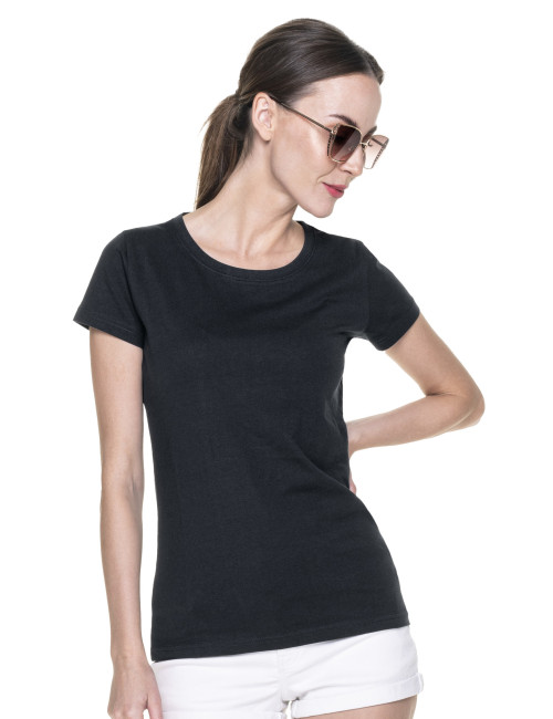 Promostars LADIES` PREMIUM Damen T-SHIRT SCHWARZ mit Logodruck für Unternehmen