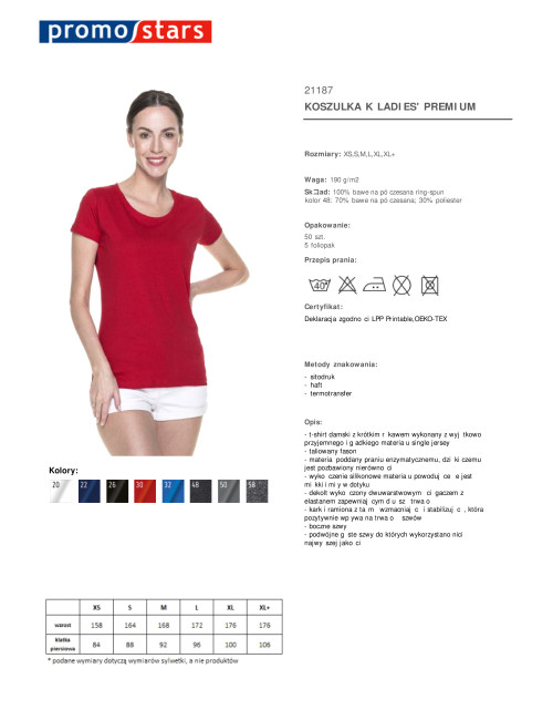 Promostars LADIES` PREMIUM Damen T-SHIRT ROT mit Logo-Stickerei und Siebdruck