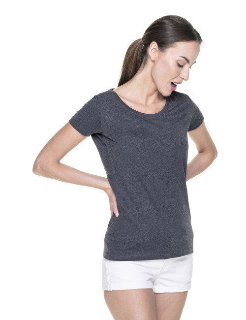 Promostars LADIES` PREMIUM Damen T-SHIRT DARK GREY MELANGE Stickerei