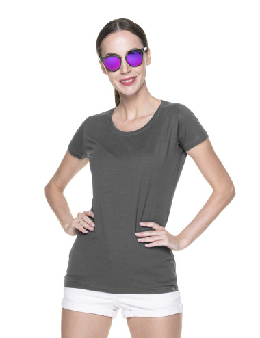 Promostars LADIES` PREMIUM GREY Damen-T-Shirt mit Stickdruck
