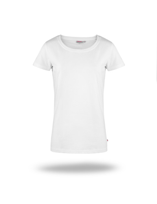 Crimson cut women`s t-shirt LADIES` PREMIUM PLUS WHITE with company logo