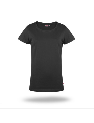 Purpurrot geschnittenes Damen-T-Shirt LADIES` PREMIUM PLUS BLACK mit Stickerei, Aufdruck