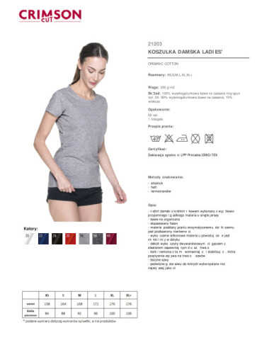 Women`s t-shirt ladies` premium plus light gray melange Crimson Cut