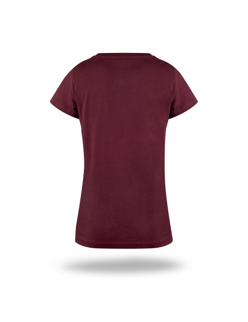 Purpur geschnittenes Damen-T-Shirt LADIES` PREMIUM PLUS RED WINE mit Logo