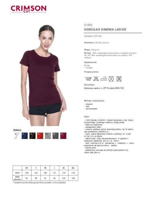 Purpur geschnittenes Damen-T-Shirt LADIES` PREMIUM PLUS RED WINE mit Logo