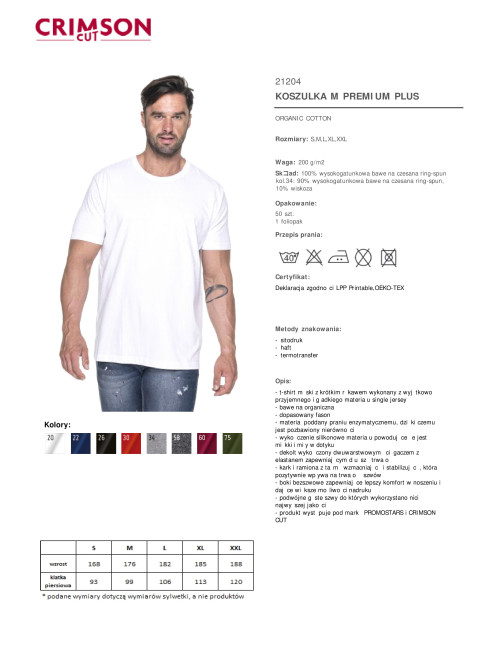 CRIMSON CUT PREMIUM PLUS HERREN-T-SHIRT, WEISSER Logodruck, Siebdruck