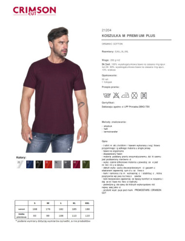 Premium plus koszulka męska czerwone wino Crimson Cut
