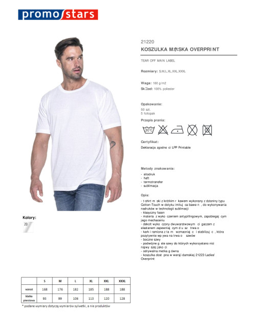 Promostars men`s T-shirt OVERPRINT WHITE under the logo, print, embroidery