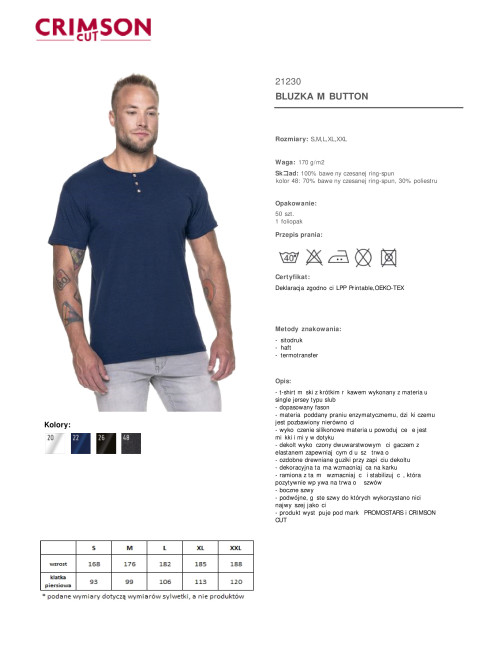 Promostars BUTTON Men`s BLOUSE NAVY print embroidery logo screen printing