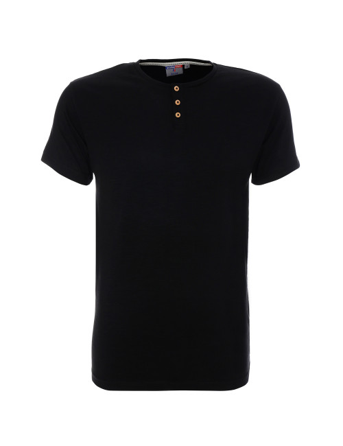 Promostars BUTTON Men`s BLOUSE BLACK DTG print silkscreen logo embroidery