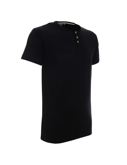 Promostars BUTTON Men`s BLOUSE BLACK DTG print silkscreen logo embroidery