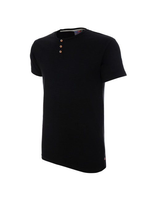 Promostars BUTTON Men`s BLOUSE BLACK DTG print silkscreen logo embroidery