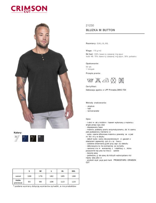 Promostars BUTTON BLUZKA Męska CZARNY nadruk DTG sitodruk haft logo