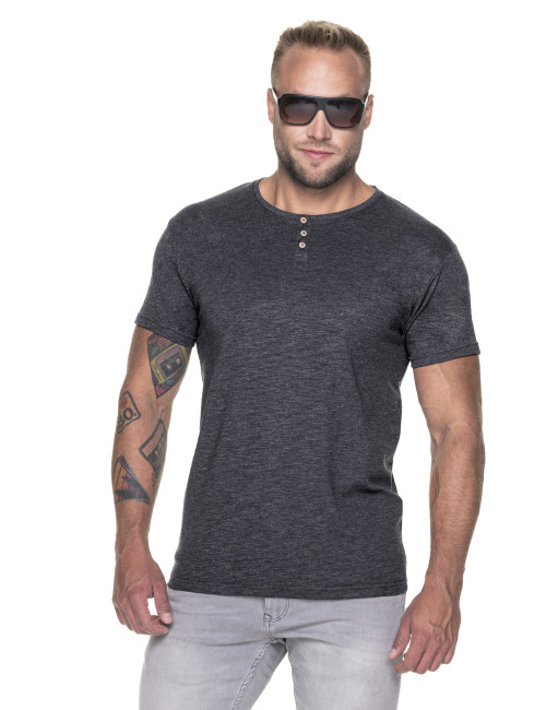 Promostars BUTTON HERRENBLUSE DUNKELGRAU MELANGE Stickerei Siebdruck