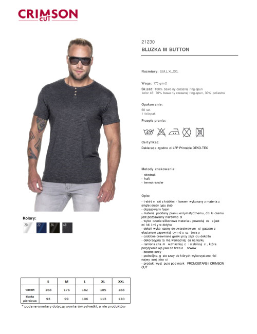 Promostars BUTTON Men`s BLOUSE DARK GRAY MELANGE Embroidery Screen Print