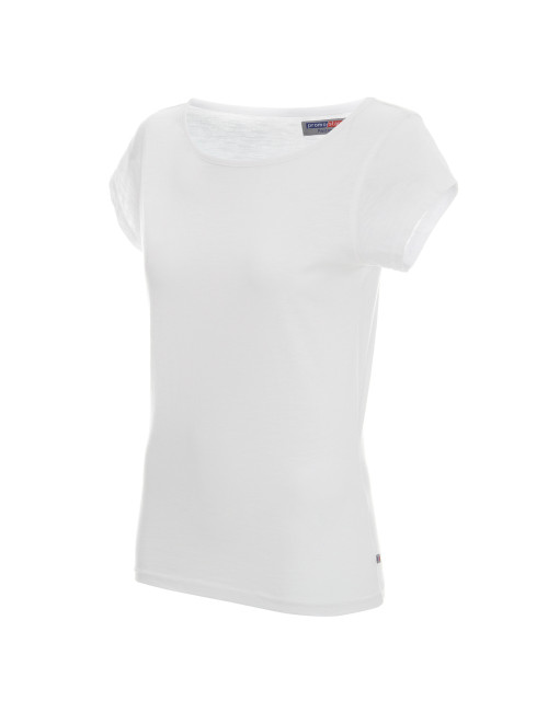 CRIMSON CUT FANTASY Damen-T-Shirt, weiße Stickerei, Siebdruck, Logo