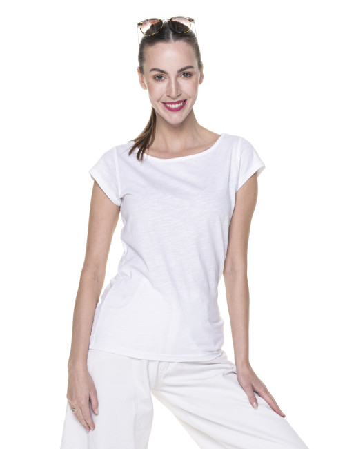 CRIMSON CUT FANTASY T-SHIRT Women`s WHITE embroidery print silkscreen logo