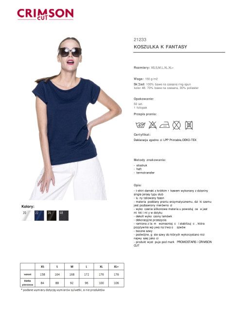 CRIMSON CUT FANTASY Damen-T-Shirt in Marineblau, Siebdruck, DTG-Stickerei