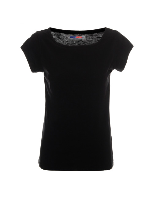 CRIMSON CUT FANTASY Women`s T-SHIRT BLACK silkscreen company logo embroidery