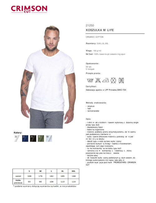 CRIMSON CUT LIFE Herren-T-Shirt, weißer Druck, Stickerei, Siebdruck, Transfer