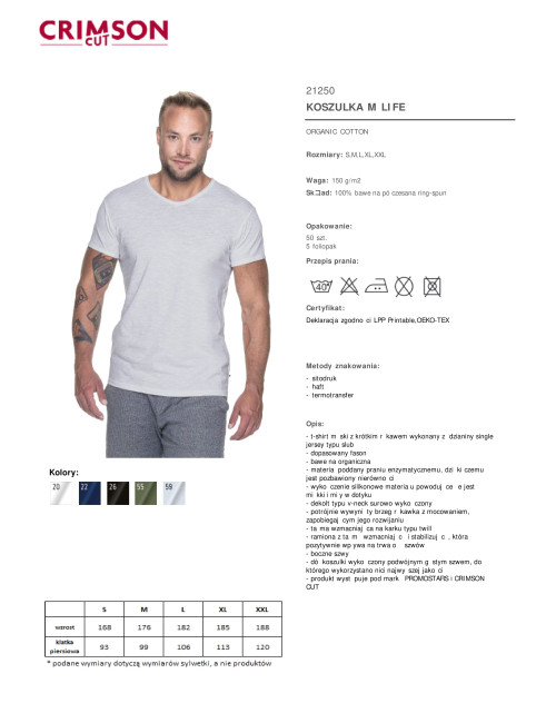 CRIMSON CUT LIFE HERREN-T-SHIRT GRAU BLAU mit Siebdruck-Stickerei