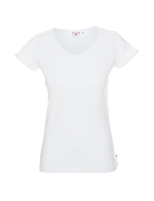 CRIMSON CUT LIFE DAMEN-T-SHIRT, WEISSER Aufdruck, Stickerei, Siebdruck