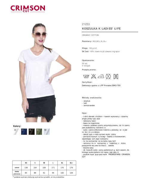 CRIMSON CUT LIFE T-SHIRT Women`s LADIES` WHITE print embroidery silkscreen