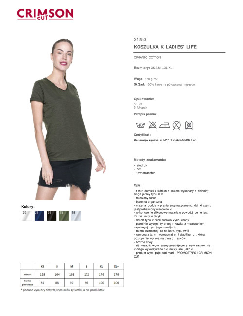 CRIMSON CUT LADIES' LIFE KOSZULKA Damska LADIES' KHAKI nadruk DTG haft