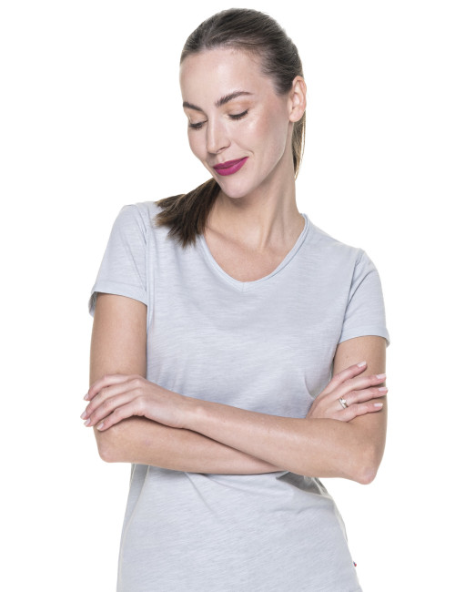 CRIMSON CUT LADIES` LIFE Damen T-Shirt GRAU BLAU mit Aufdruck und Stickerei