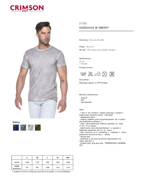 CRIMSON CUT SMOKY HERREN T-SHIRT HELLGRAU Stickerei Siebdruck Druck Stickerei