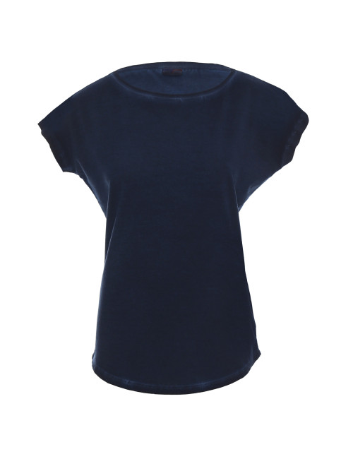 CRIMSON CUT SMOKY LADY T-SHIRT Women`s NAVY DTF company logo print