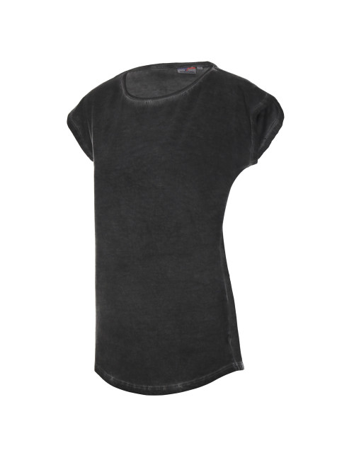 CRIMSON CUT SMOKY LADY Damen-T-Shirt in Grau mit DTG-Stickerei und Firmenlogos