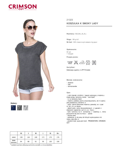 CRIMSON CUT SMOKY LADY Damen-T-Shirt in Grau mit DTG-Stickerei und Firmenlogos