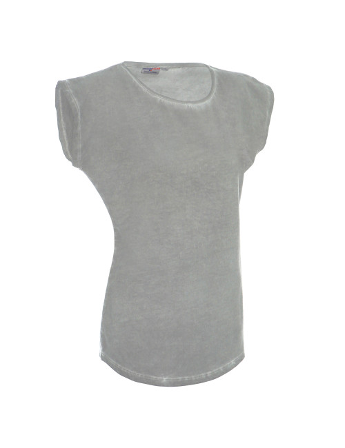 CRIMSON CUT SMOKY LADY Damen T-SHIRT HELLGRAU, gesticktes Siebdrucklogo